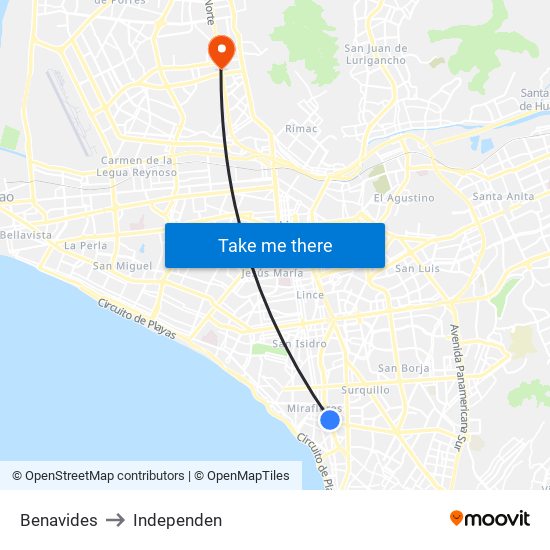 Benavides to Independen map