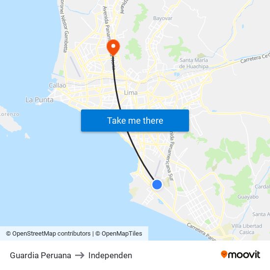 Guardia Peruana to Independen map