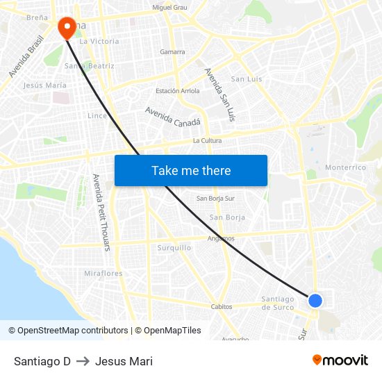 Santiago D to Jesus Mari map