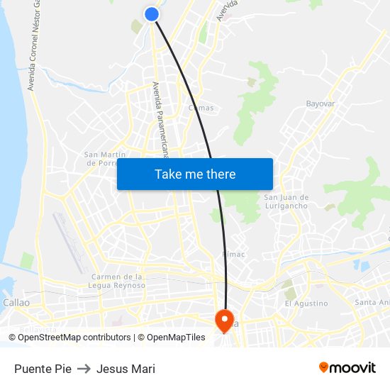 Puente Pie to Jesus Mari map