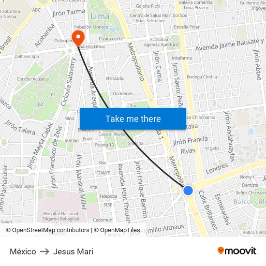 México to Jesus Mari map