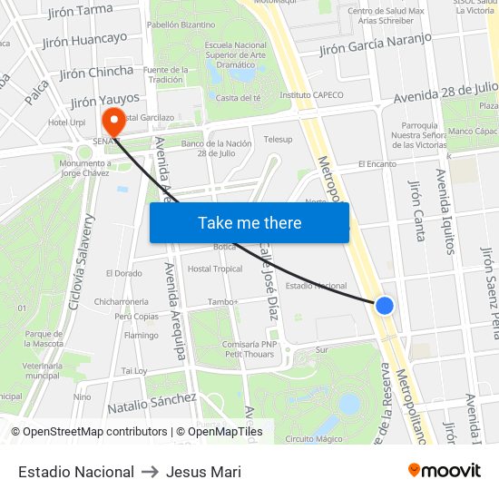 Estadio Nacional to Jesus Mari map