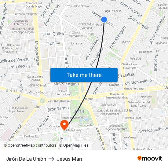 Jirón De La Unión to Jesus Mari map