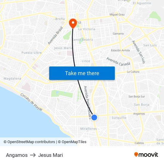 Angamos to Jesus Mari map