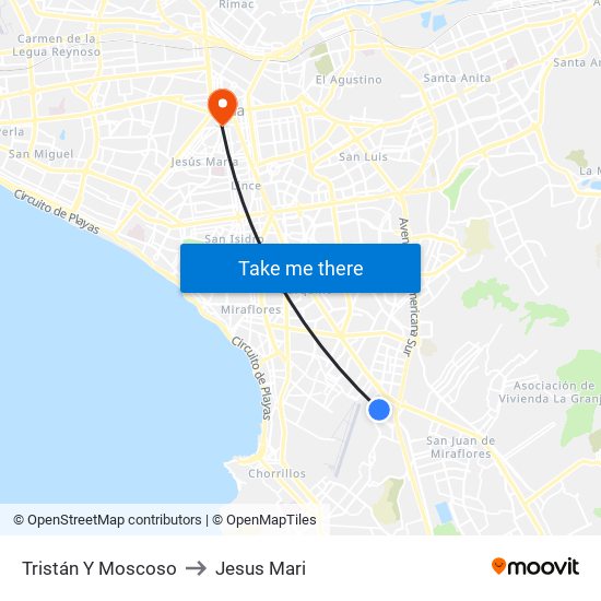 Tristán Y Moscoso to Jesus Mari map