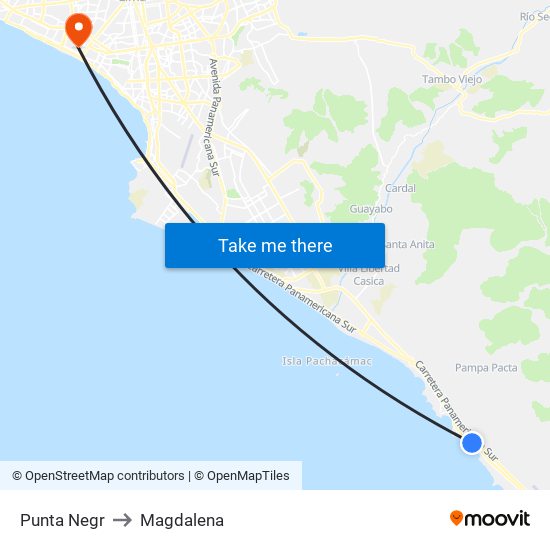 Punta Negr to Magdalena map