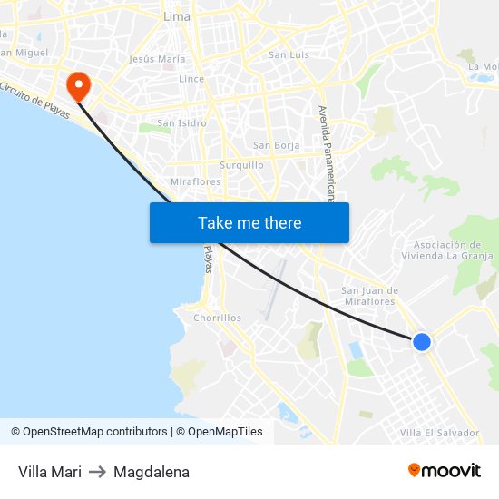 Villa Mari to Magdalena map