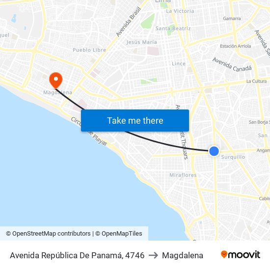 Avenida República De Panamá, 4746 to Magdalena map