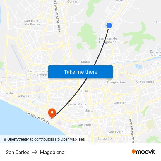 San Carlos to Magdalena map