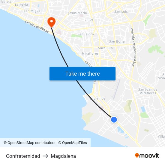 Confraternidad to Magdalena map