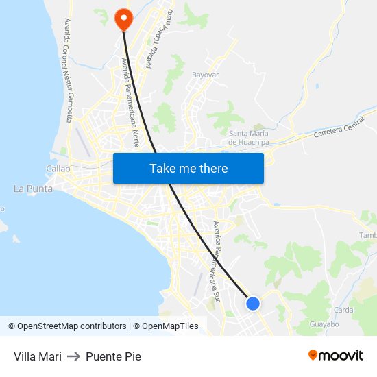 Villa Mari to Puente Pie map
