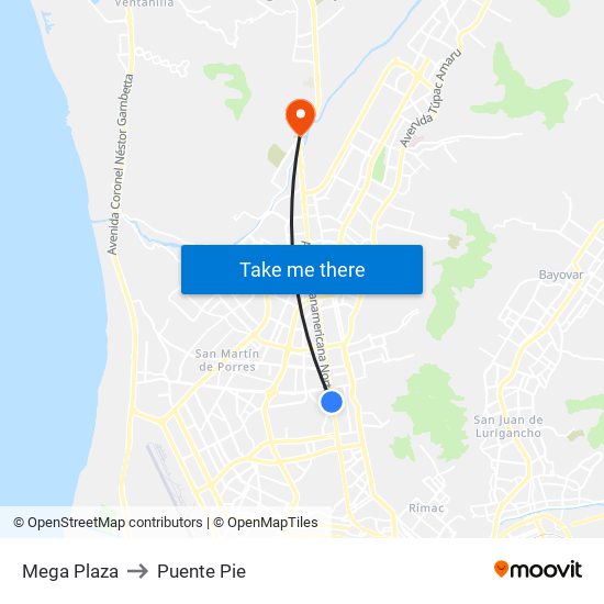 Mega Plaza to Puente Pie map