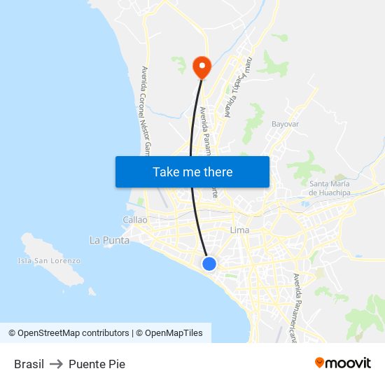 Brasil to Puente Pie map