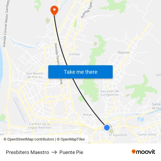 Presbítero Maestro to Puente Pie map
