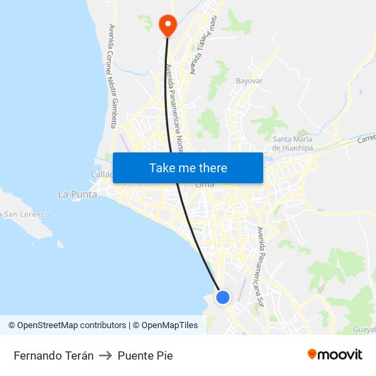 Fernando Terán to Puente Pie map