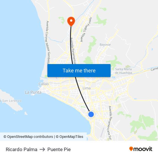 Ricardo Palma to Puente Pie map