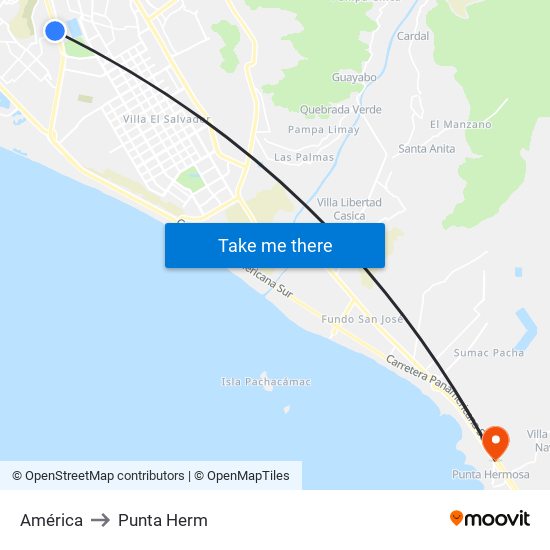 América to Punta Herm map