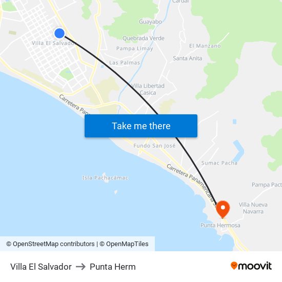 Villa El Salvador to Punta Herm map