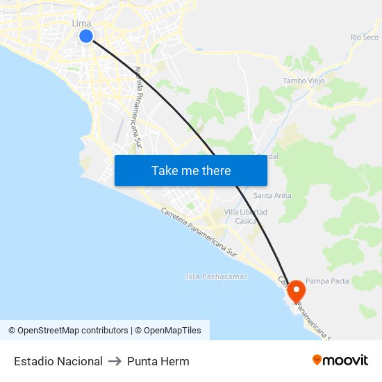 Estadio Nacional to Punta Herm map