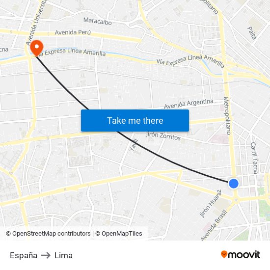 España to Lima map