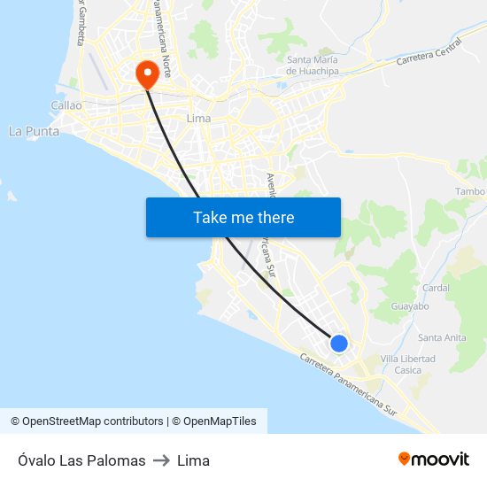 Óvalo Las Palomas to Lima map
