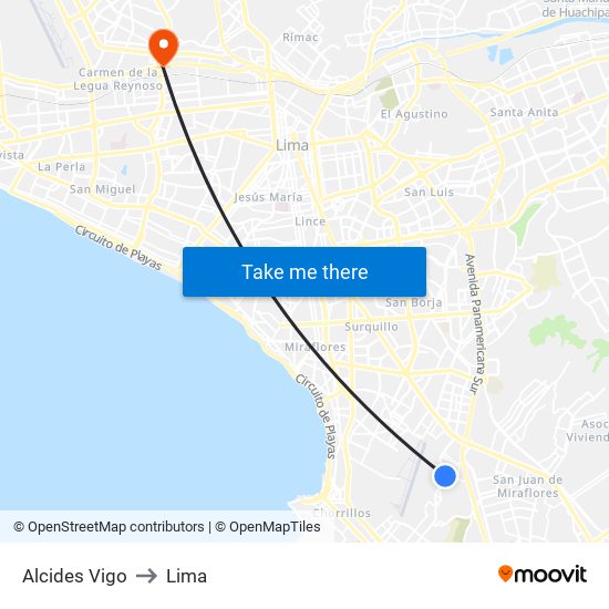 Alcides Vigo to Lima map