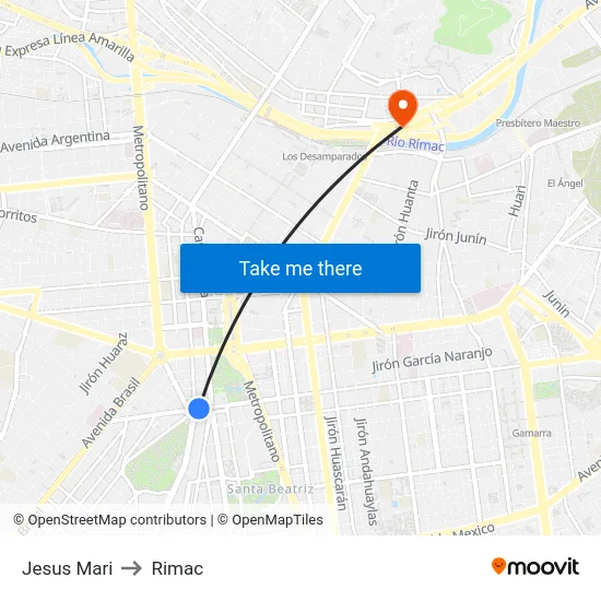 Jesus Mari to Rimac map