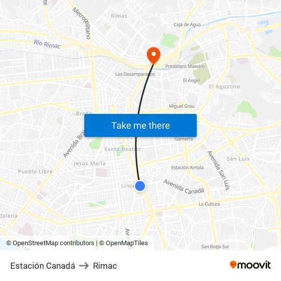 Estación Canadá to Rimac map