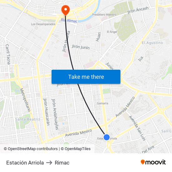 Estación Arriola to Rimac map