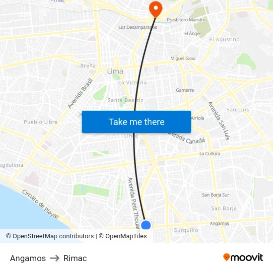 Angamos to Rimac map