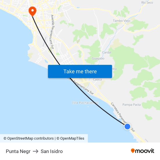 Punta Negr to San Isidro map