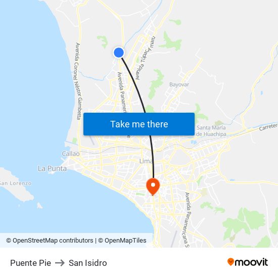 Puente Pie to San Isidro map