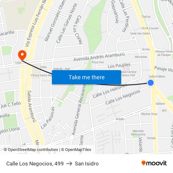 Calle Los Negocios, 499 to San Isidro map