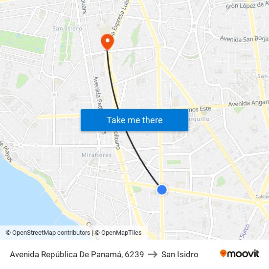 Avenida República De Panamá, 6239 to San Isidro map