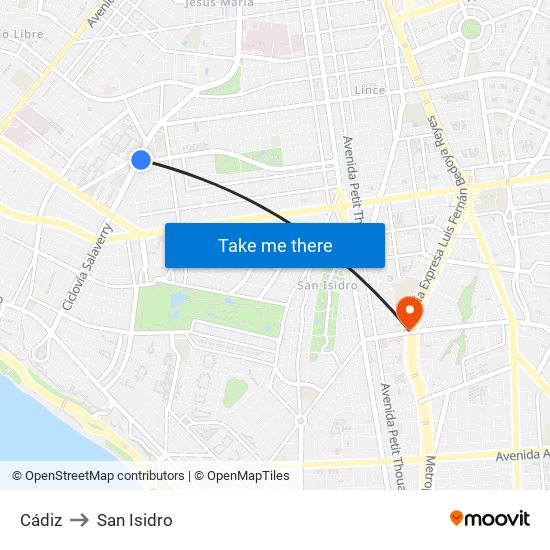 Cádiz to San Isidro map