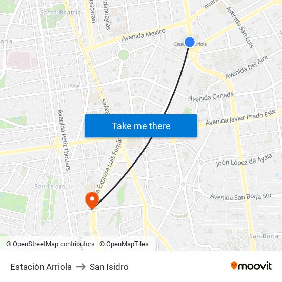 Estación Arriola to San Isidro map