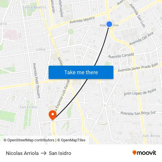 Nicolas Arriola to San Isidro map