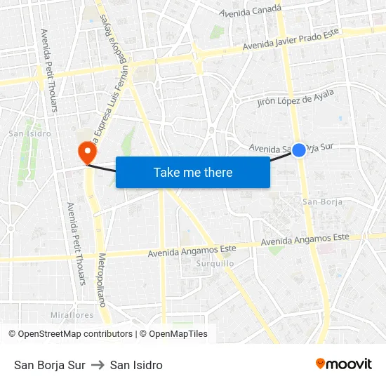 San Borja Sur to San Isidro map