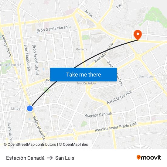 Estación Canadá to San Luis map
