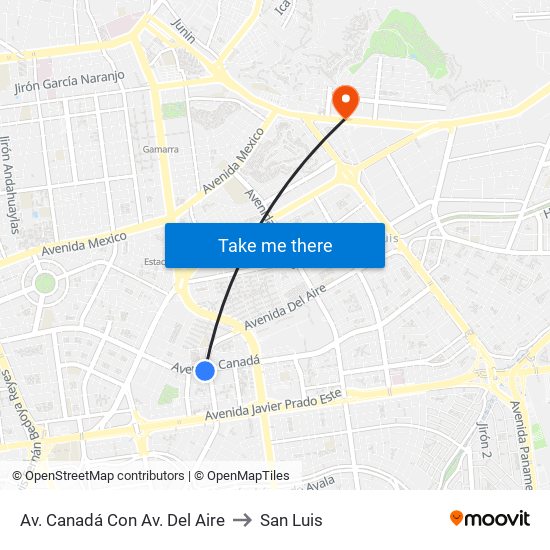 Av. Canadá Con Av. Del Aire to San Luis map
