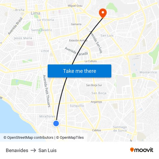 Benavides to San Luis map