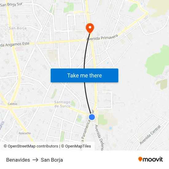 Benavides to San Borja map