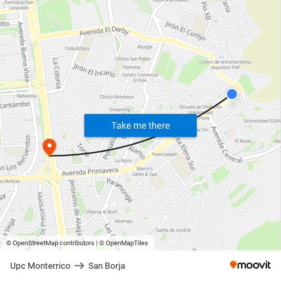 Upc Monterrico to San Borja map