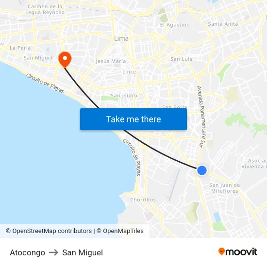Atocongo to San Miguel map