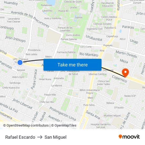 Rafael Escardo to San Miguel map