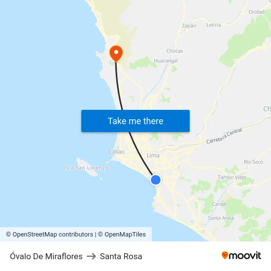 Óvalo De Miraflores to Santa Rosa map