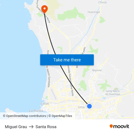 Miguel Grau to Santa Rosa map