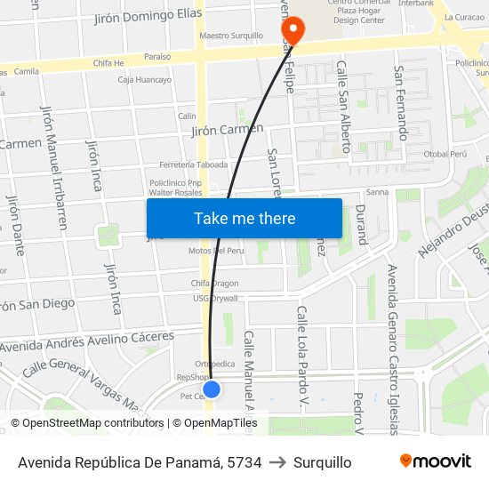 Avenida República De Panamá, 5734 to Surquillo map