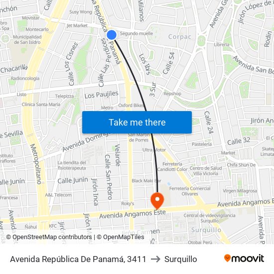 Avenida República De Panamá, 3411 to Surquillo map
