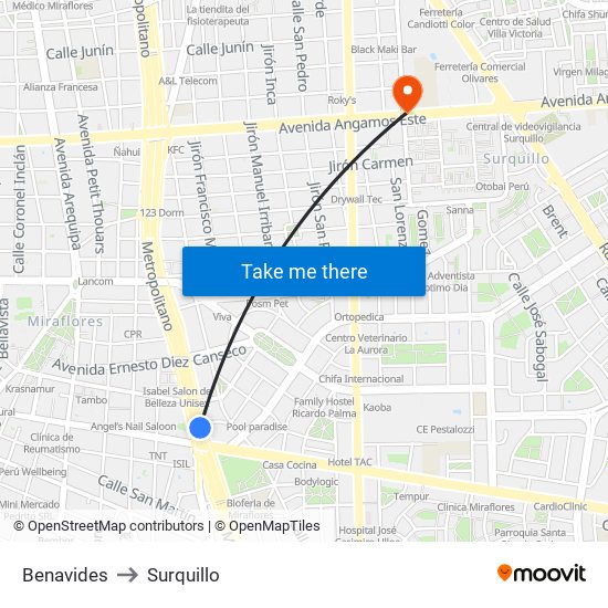 Benavides to Surquillo map